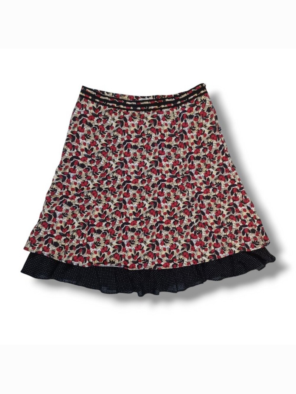 Christopher and Banks Skirt Floral Red Black Midi Knee Length Plus Size 16P